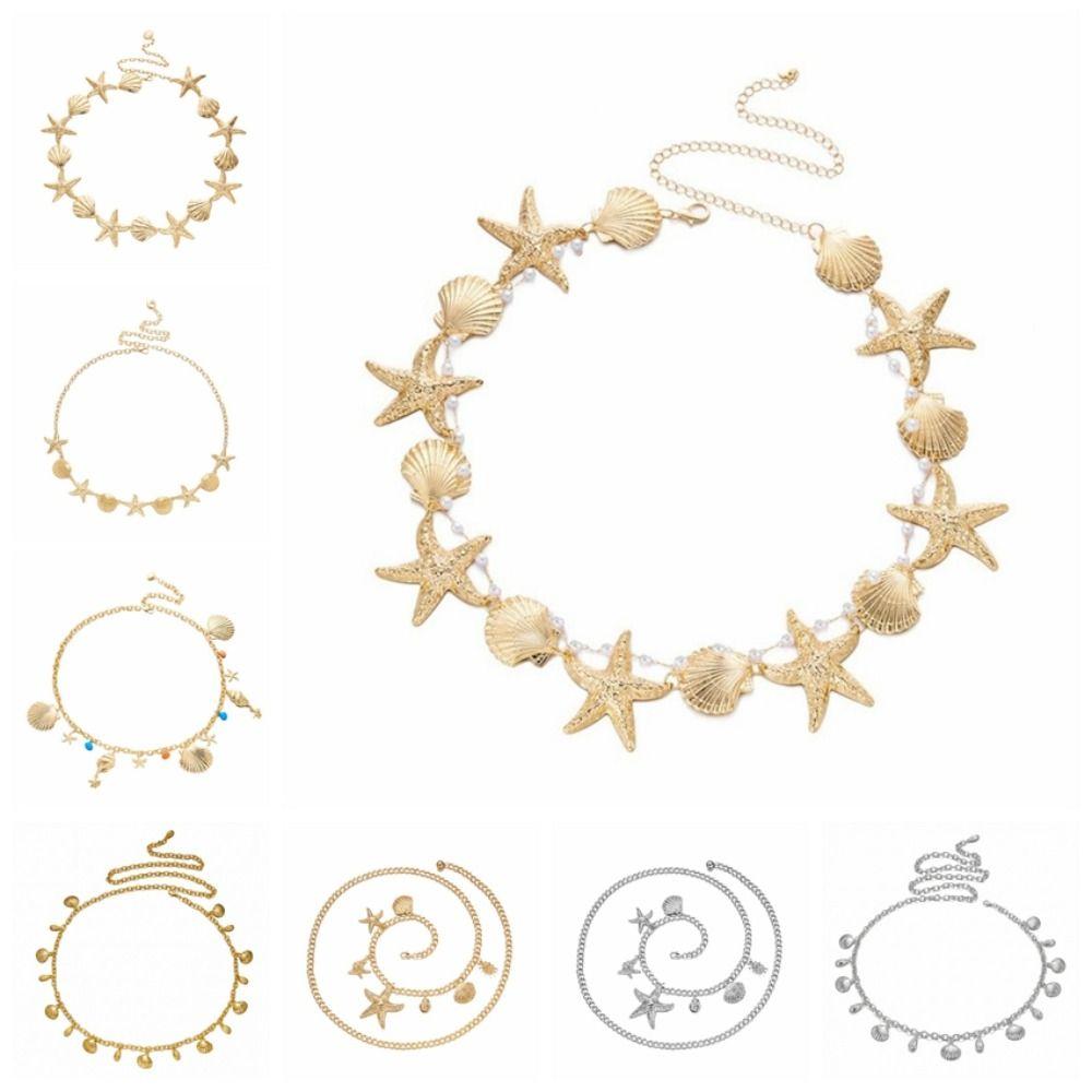 Multi-pendant Starfish Waist Chain Shell Beads Belly Chain Imitation Pearl Body Chain  Ladies