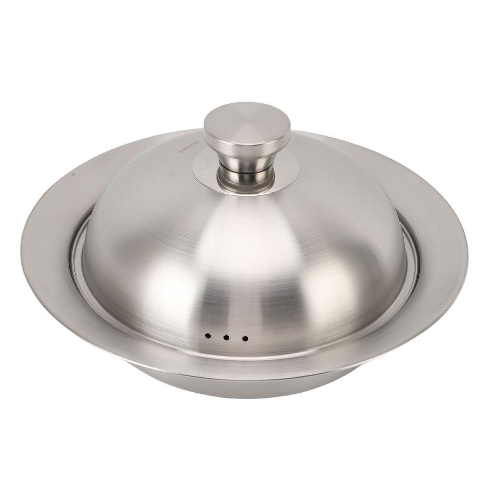 

304 Stainless Steel Steaming Tray Rustproof Multifunctional Steam Plate with Lid Flying Saucer Noddle Drainer Vegetables/Seafood белый