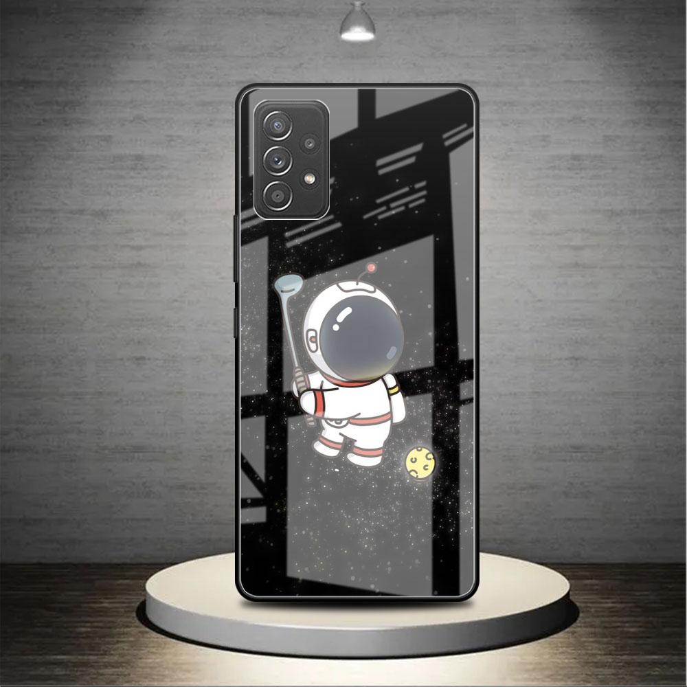 Glass Case For Samsung Galaxy A52 A71 A50 A51 A70 A21s A31 A72 A10 A12 A30 A22 5G Phone Cover Astronaut Cute