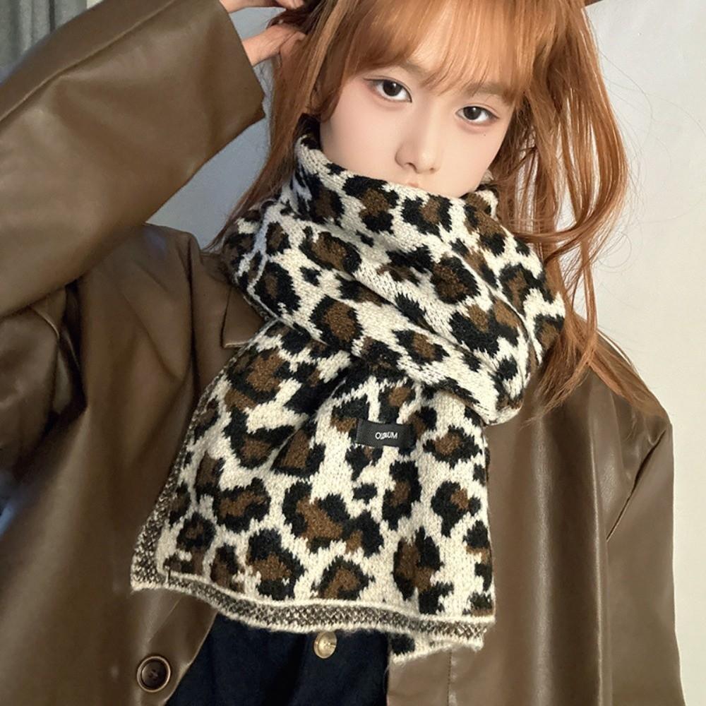 Lightweight Leopard Print Scarf Cashmere Blend Winter Shawl Trendy Imitation Wool Scarf  Unisex
