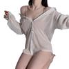Pajamas women's summer perspective sexy private room pure desire long-sleeved boyfriend wind shirt scheming hot temptation