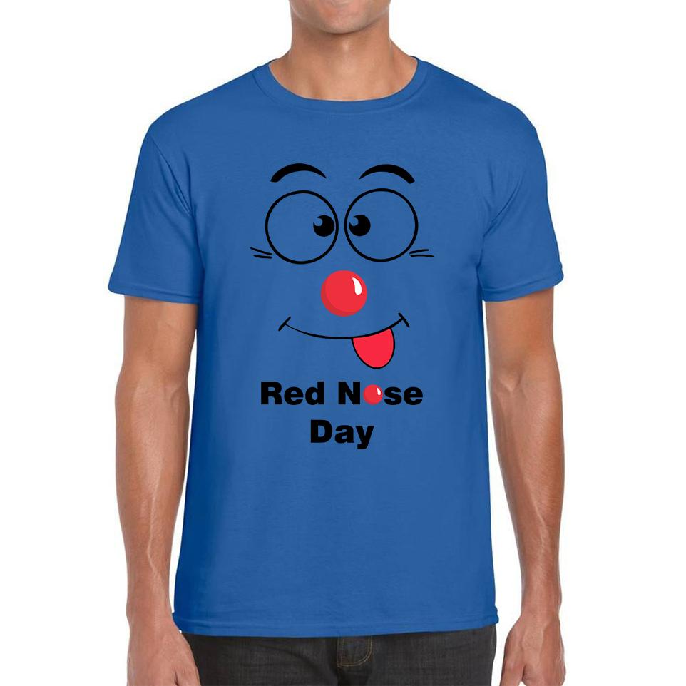 Funny Emoji Face Red Nose Day Unisex Mens T Shirt Womens Tops Tees 4XL