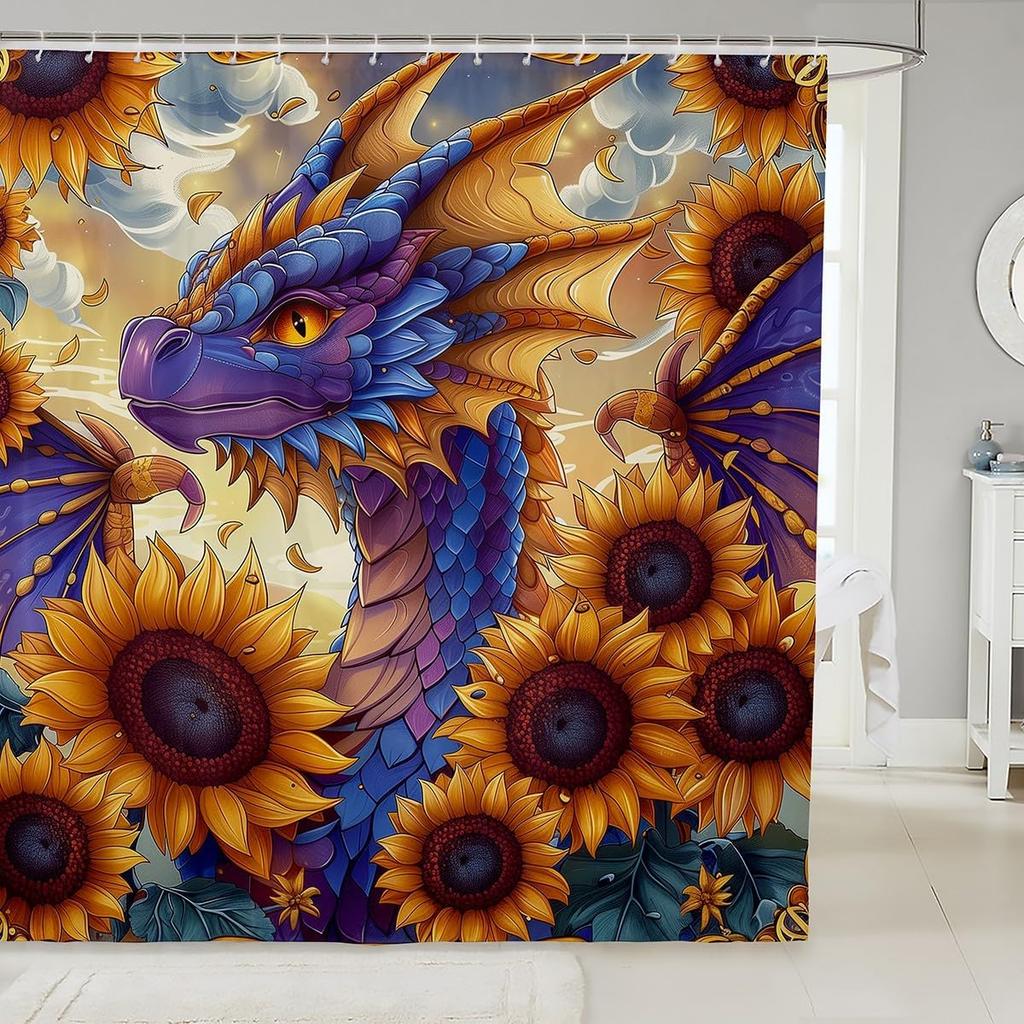 Yin Yang Dragon Bathroom Decor,Pink Cherry Blossom Shower Curtain Set For Boys Girls Kids,Oriental Japanese Style Bathroom Set