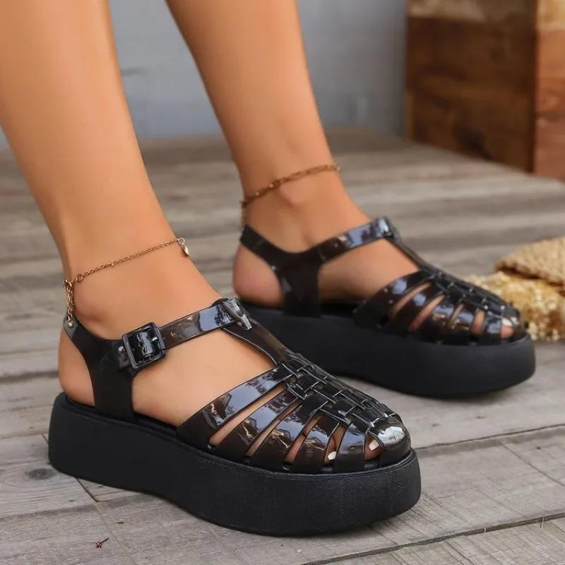 

Toe Closed Summer Beach Sandals Shoes Women Fashion Jelly Sandals Rome Shoes Soft Pvc Material Women Summer Rome Sandals 36-37 чёрный