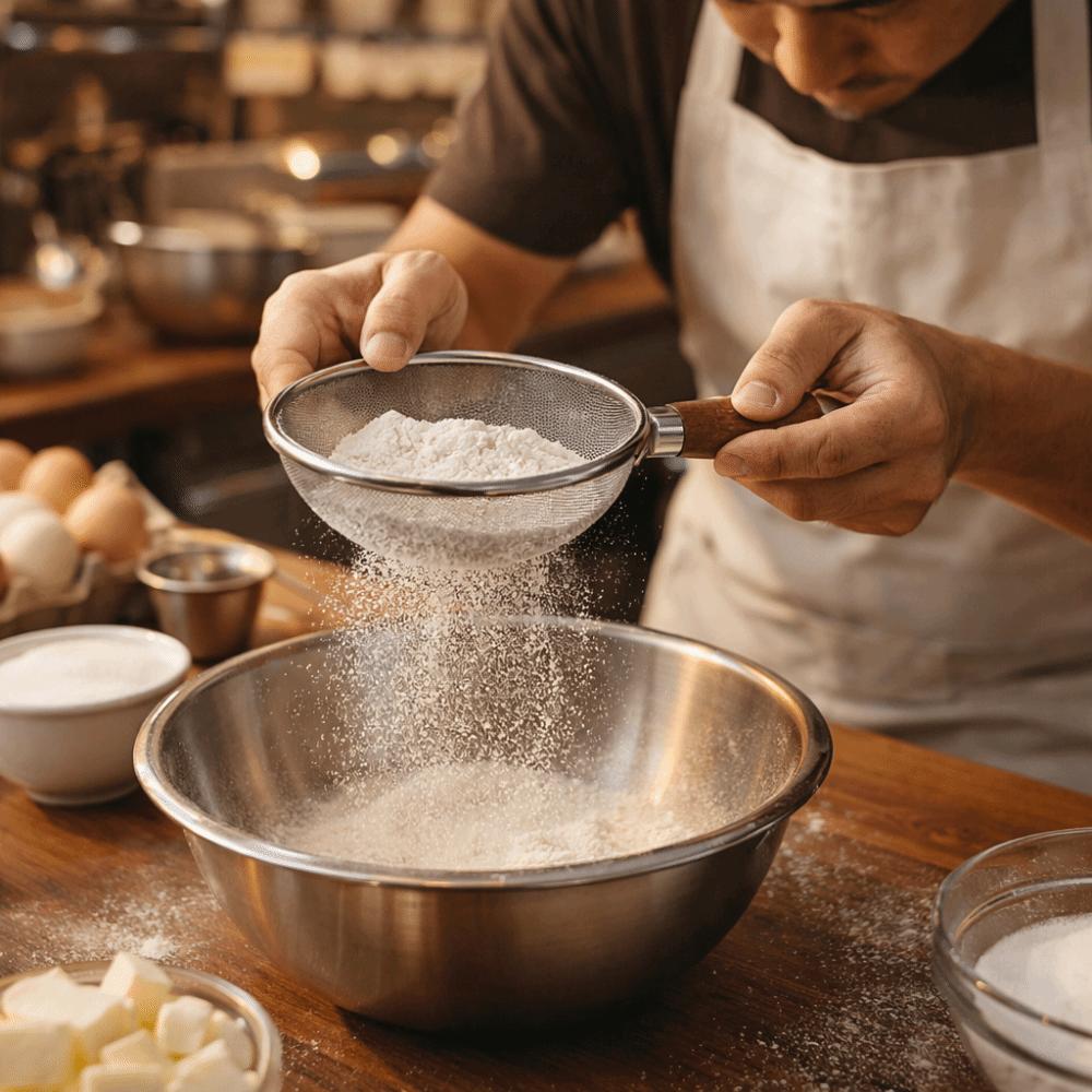 Stainless Steel Flour Filter Spoon Wooden Handle Kitchen Filter  Baby Food Preparation