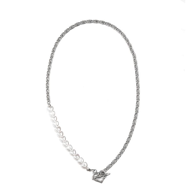 

High-Gloss Pearl Heart Patchwork Women s Luxury Stainless Steel Necklace