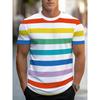 Sommer Herren Freizeit Mode Gestreift 3D Gedrucktes T-Shirt Locker Atmungsaktiv Übergröße Lässig Sport Vielseitig Rundhals Kurzarm T-Shirt
