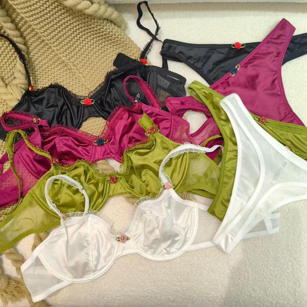 Francuski Bardzo Cienki Komplet Koronkowych Biustonoszy: Seksowny Design Zapobiegający Opadaniu dla Efektu Mniejszego Biustu