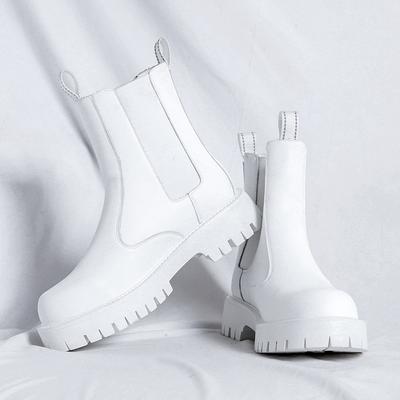 Men's Leisure High Top Chimney Boots Black White Shoes Cowboy Genuine Leather Boot Platform Long Chelsea Botas Hombre Zapatos