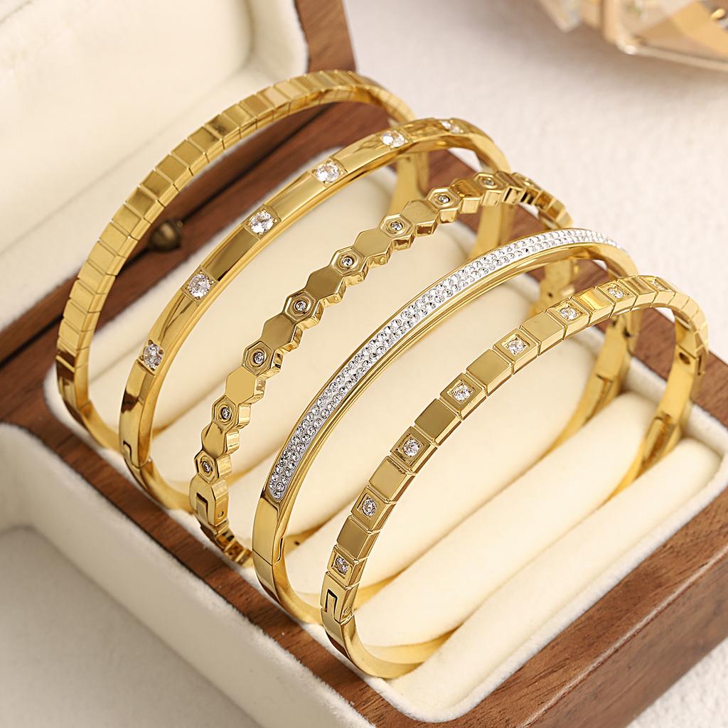 Greatera Trendy Gold Plated 316L Stainless Steel Bangles Bracelets for Women Delicate Cubic Zirconia Bracelet Party Jewelry