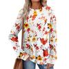 Women's Winter Color-Block Printed Lightweight Brushed-Cotton Round Neck Top