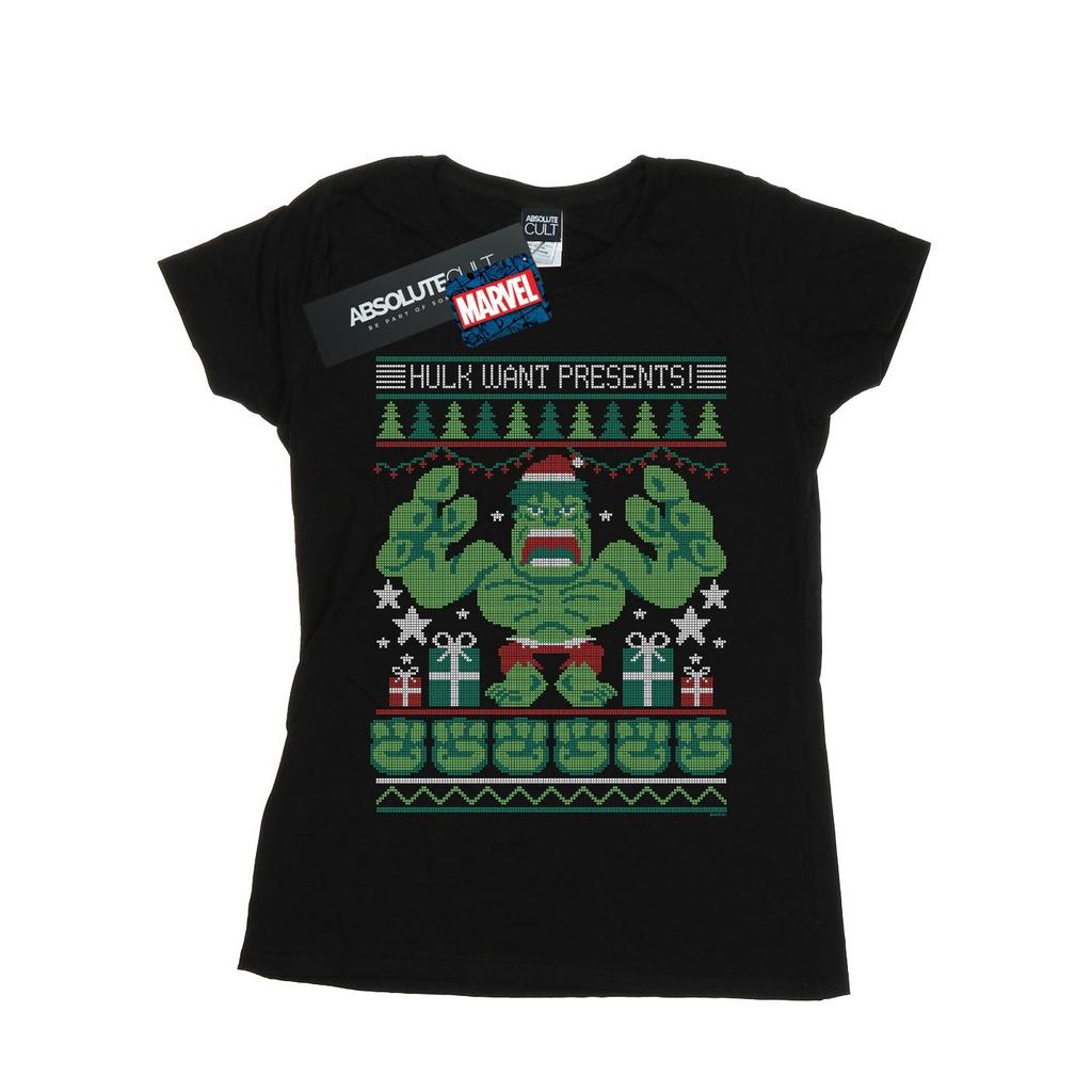 Marvel Womens/Ladies Hulk Want Presents Fair Isle Cotton T-Shirt
