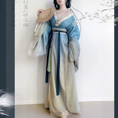 Hanfu Estilo Dinastia Wei e Jin Chinês Para Mulheres Gola Cruzada Estampado Traje Melhorado Diário