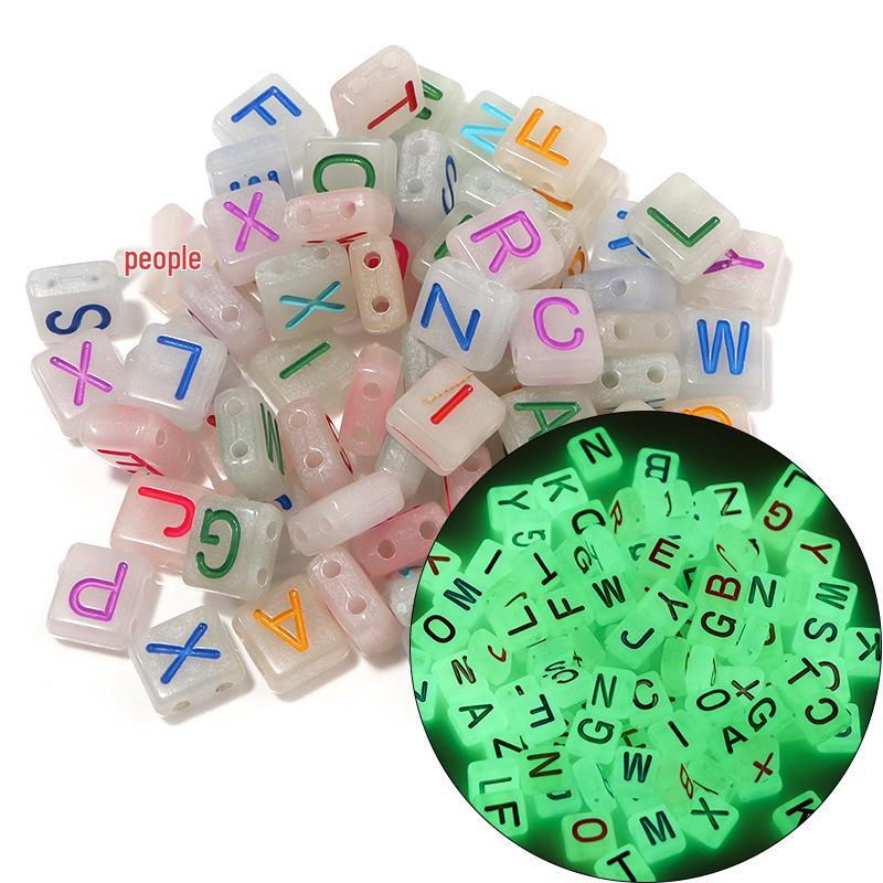 Akryl Lysande Bokstavs- & Sifferpärlor, 4x7mm, Hjärta- & Månformer, Blandade Färger, Lösa Pärlor för DIY-pyssel.