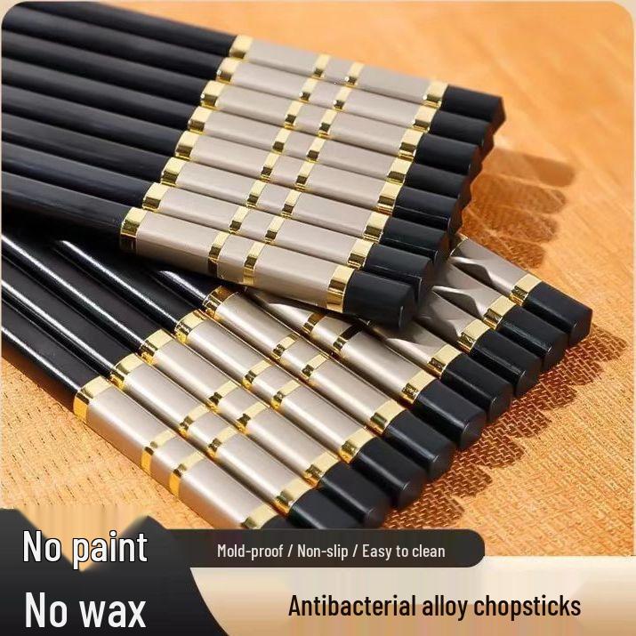Premium Alloy Chopsticks: Antibacterial, Mildew-Resistant, Non-Slip, Heat-Resistant - Ideal for Home, Hotel, and Restaurant Use.