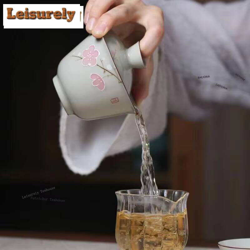 161ml Pure Hand-painted Spring Peach Blossoms Gaiwan Ancient Three Talents Tea Tureen Tea Maker Cover Bowl Drinkware Ornaments