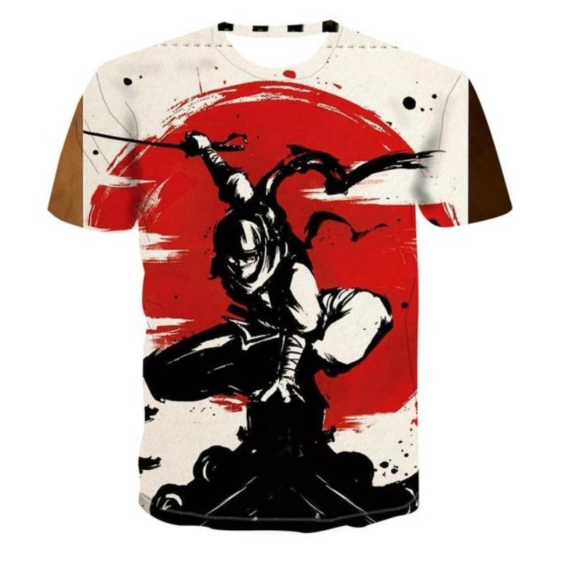 

3D printed Japanese samurai T-shirt Men s Fashion O-neck Short Sleeve Men s T-shirt Harajuku Hip Hop Street Clothing Ninja Top S