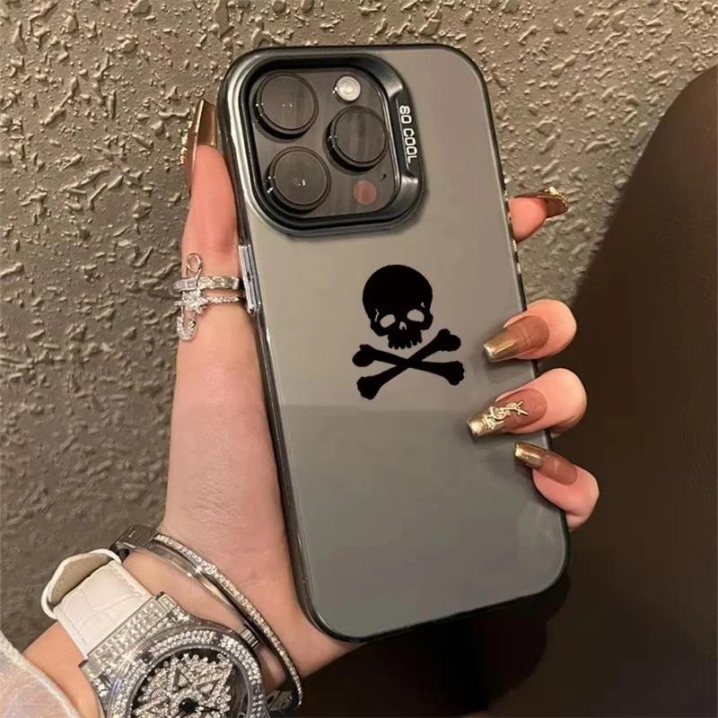 Black Skull Phone Case for IPhone 16 Cases IPhone 15 14 13 12 11 Pro Max Mini XS Max XR X 7 8 Plus SE Plating Silicone Cover