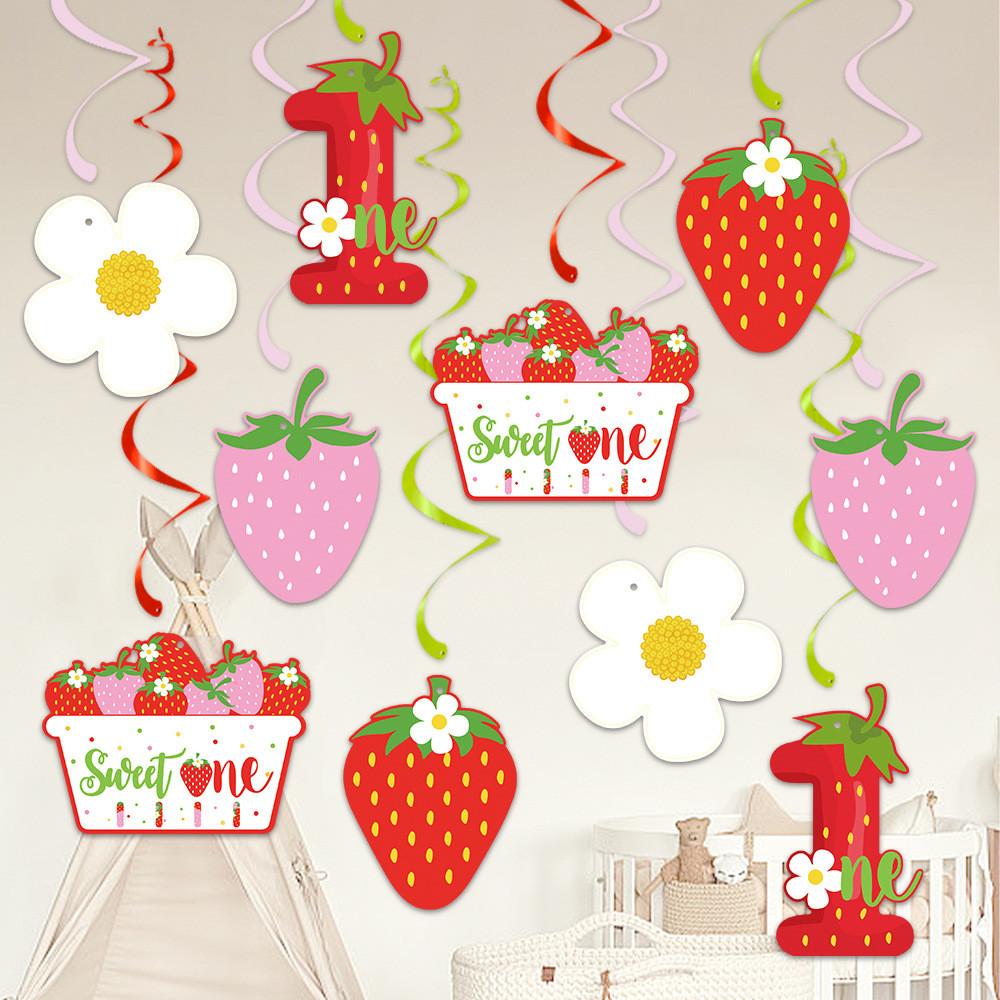 Strawberry Birthday Theme Party Decorations Spiral Hanging Decor For Setup Venue
