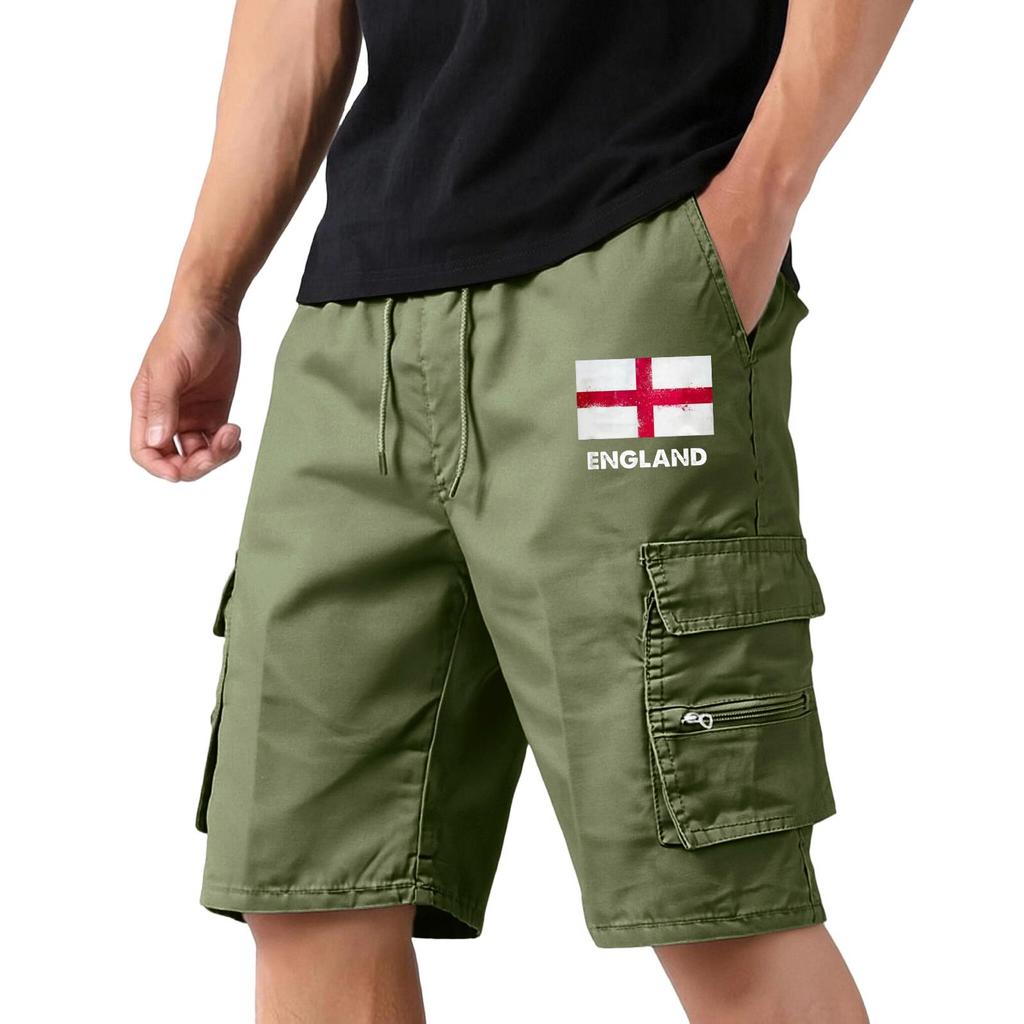 Men's Casual Flag Print Mid-Length Shorts Lightweight Breathable for Summer Sports and Daily Wear
