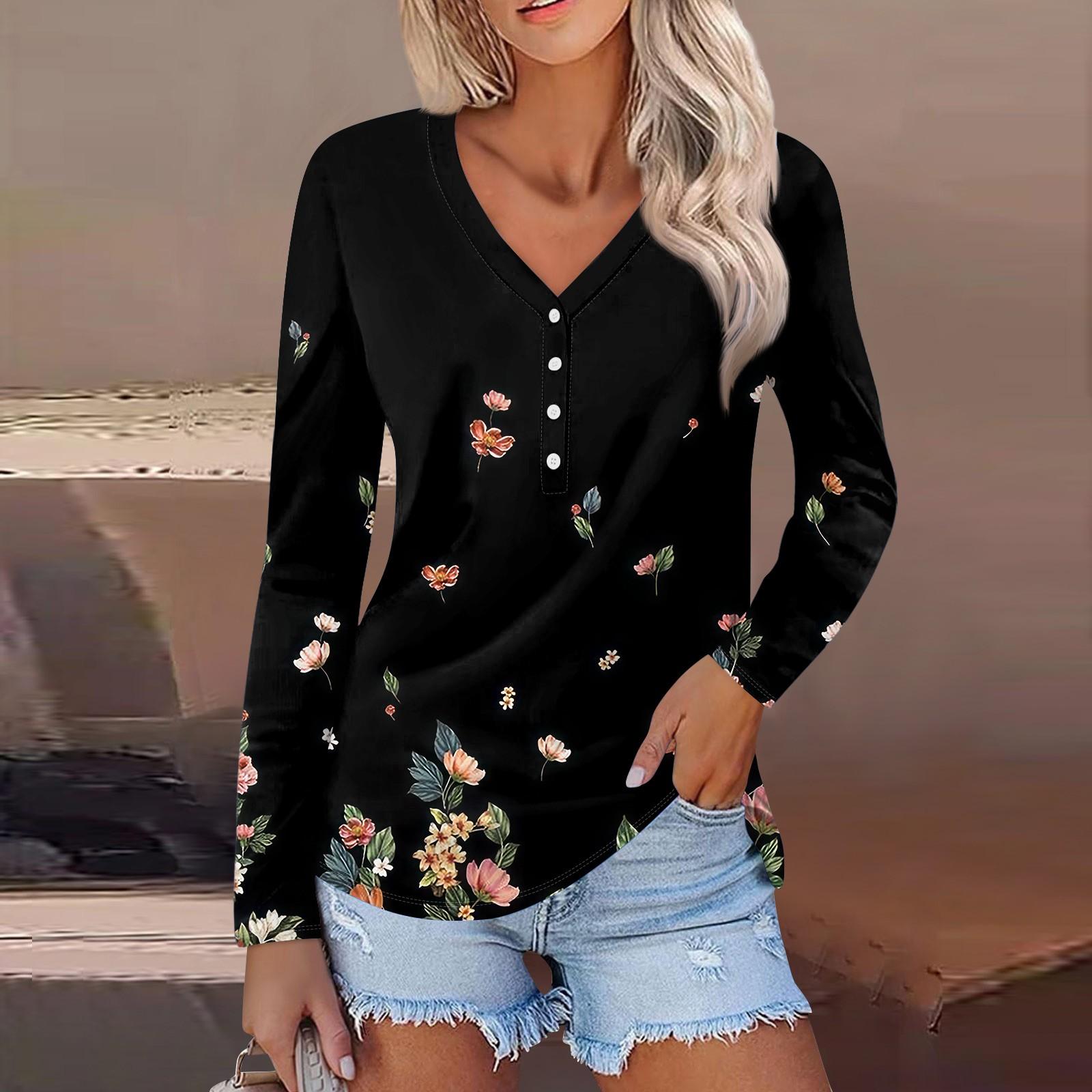 

Женский модный повседневный топ на пуговицах с длинным рукавом и цветочным принтом, v-образным вырезом и пуговицами L красный