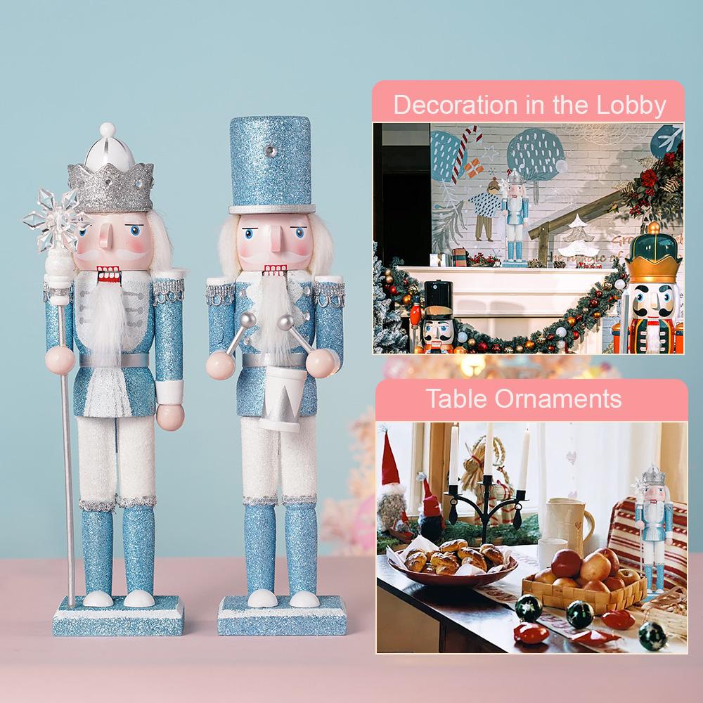 

30CM Christmas Nutcracker Blue White Glittering Soldier Set Handcrafted Nutcracker Soldier Christmas Festival Decoration Gift