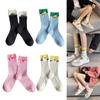 Japanese Style Women Y2K Girl Cotton Crew Socks Harajuku Sweet Love Label Colorblock Ribbed Knit Middle Tube Calf Socks