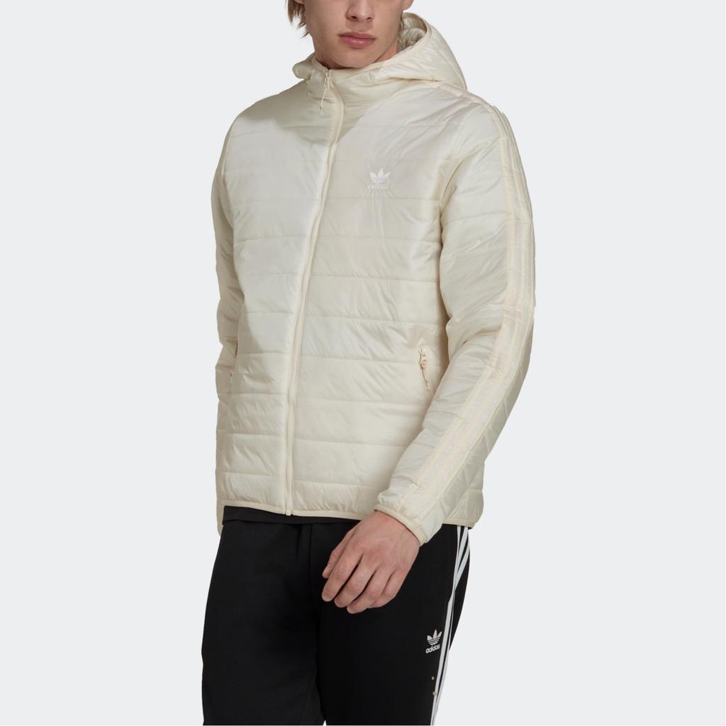 adidas Originals Péřová bunda s kapucí Jednobarevná Teplá Pohodlná Měkký bavlněný kabát Pánská bunda Krémová HL9213
