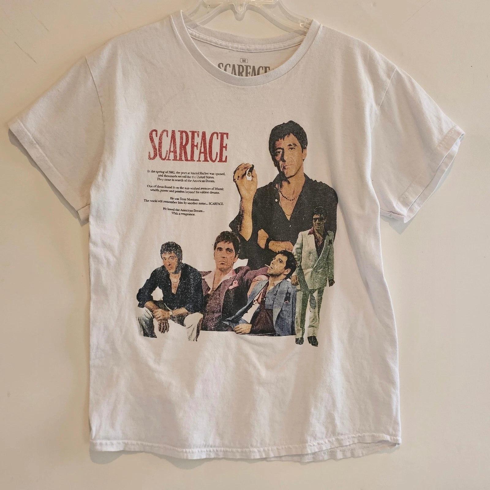 Scarface Movie Graphic 100% Cotton T-shirt Mens Tees Top Tony Montana White Mens Size M L