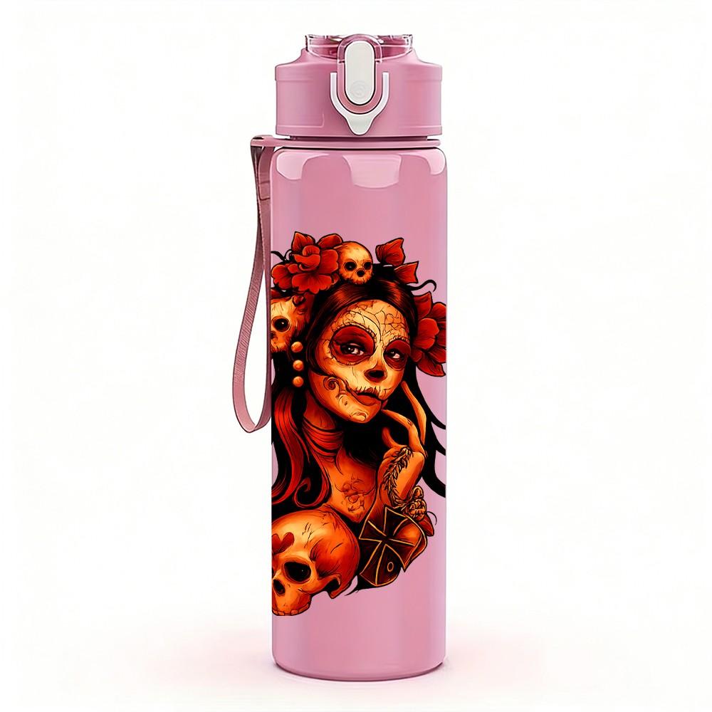 1PC Woman Head Color Art Portrait Print 750ml Color Plastic Sports Water Bottle Leakproof Flip Straw Lid Suitable for Sports Office Home Use