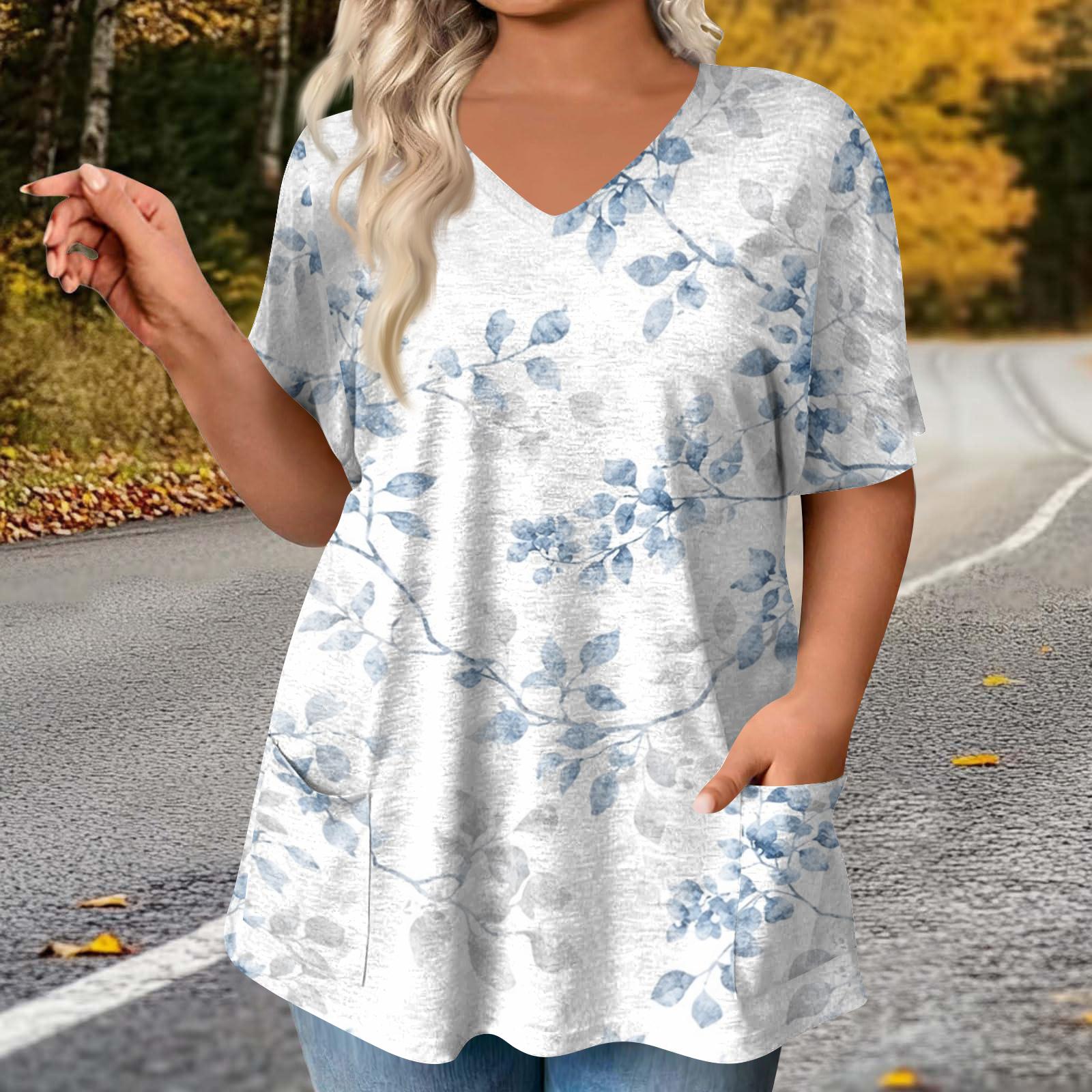 

Women s Fashion Plus Size Printed Short Sleeve Blouse For Elegant Commuting And Casual Wear L білий