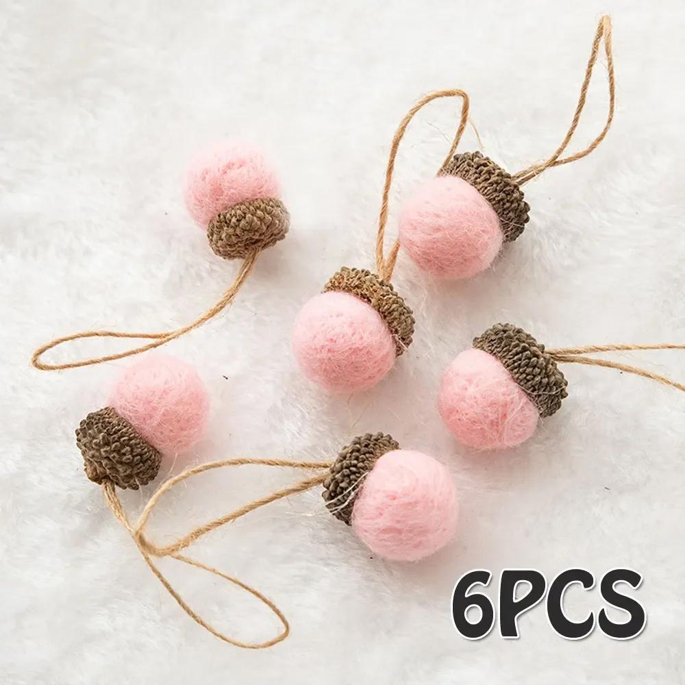 New Year 2023 6pcs Xmas Tree Ornament Wool Felt Pine Tower Ball Pine Cone Acorn String DIY Material Pendant Christmas Decor Home