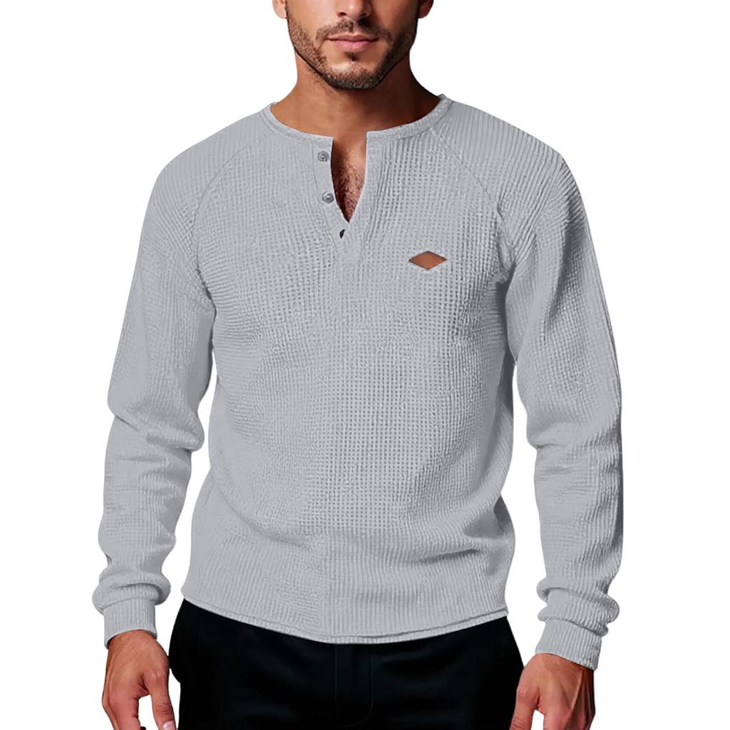 Men's Casual Solid Color Buckle Quick Dry Shoulder  Long Sleeved