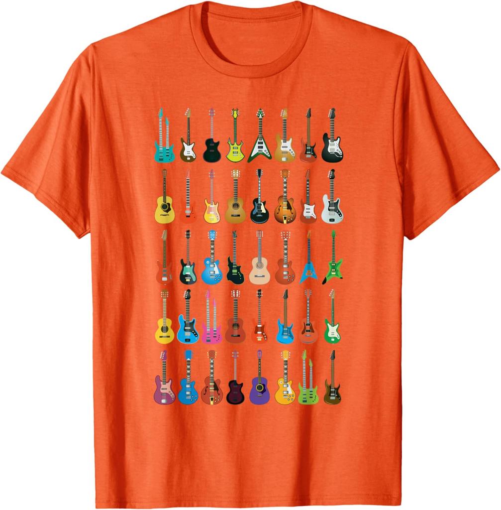 Guitar Collection Graphic Tee Music Lover Gift Short Sleeve Casual Cotton T-Shirt for Men