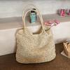 Fashion Women's Straw Tote Bag Large Capacity Woven Beach Bag Square Solid Color Casual Shoulder Bag Beach Bag Summer Daily Bag