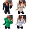 Elegant Women Solid Color Shirt Lapel Long Sleeve Office Tops Pleated Single-breasted Blouse Workwear