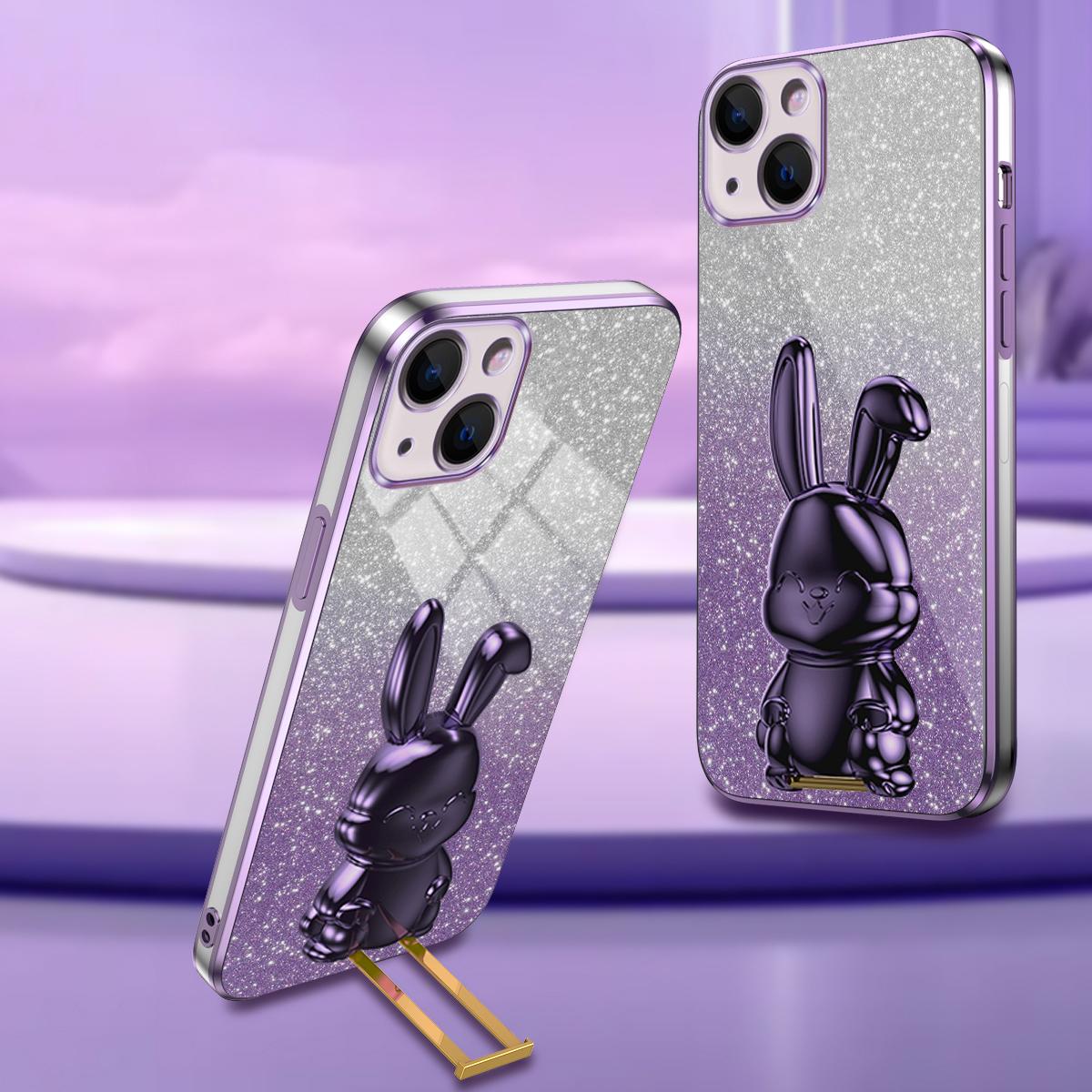 

For iPhone 14 Plus Shockproof Cute Rabbit Glitter Case Phone Cover with Kickstand Purple