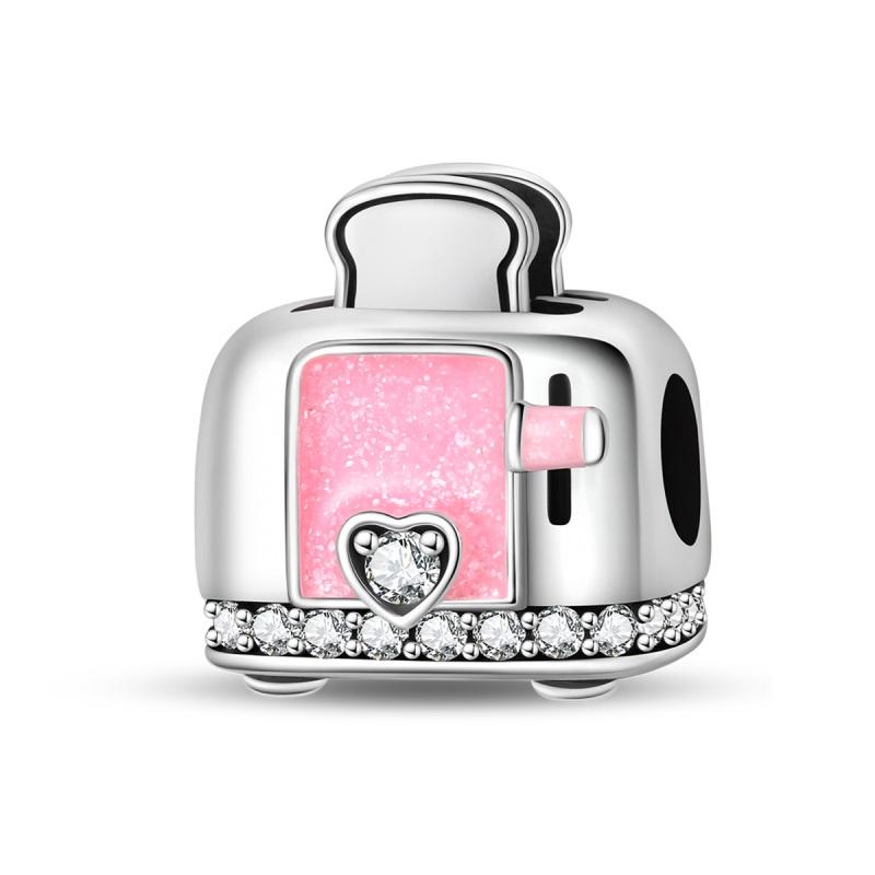 925 Silver Pink Series Dessert Cake Heart Camera Charms Beads For Women Fit Bracelet DIY Birthday Jewelry Gift
