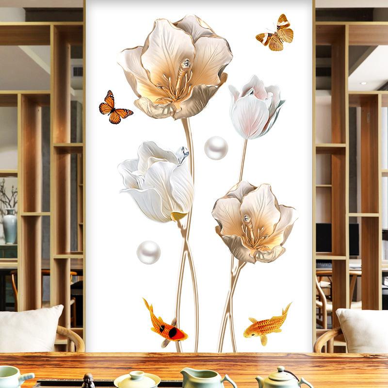 Tulip 3D Wall Sticker Self-Adhesive Removable Wall Decal for Bedroom Home Decor Romantic Floral Wall Art