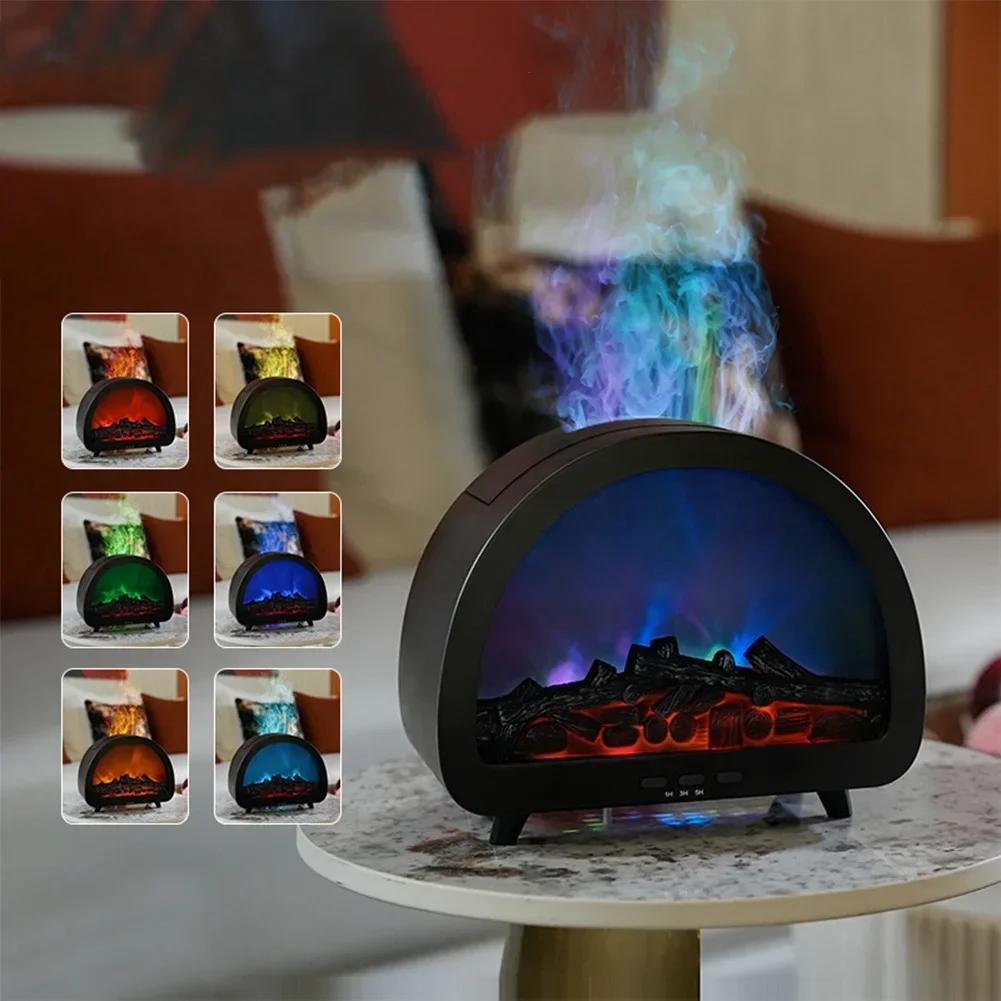 3D Aroma Diffuser with Fireplace Flame Effect RGB Ambient Lighting Remote Control and Long Runtime for Relaxation Spaces