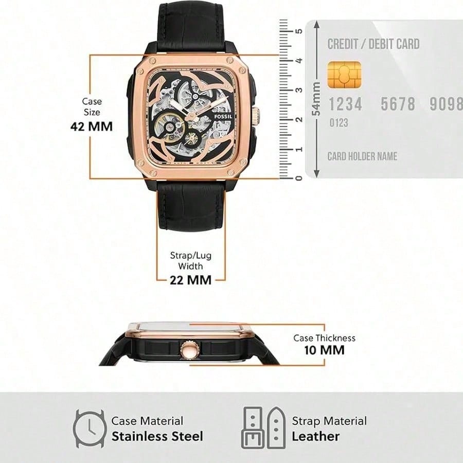 Ceas de mână pentru bărbați cu inscripție Automatic, cadran schelet negru, Nr. articol