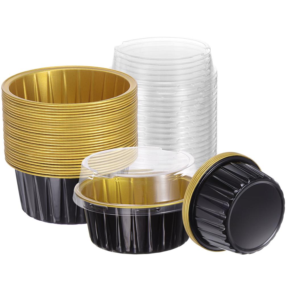 100Pcs Baking Cups with Lids Aluminum Foil Liners Mini Disposable Containers Cups Holders Cases Boxes Pans for Dessert Wedding