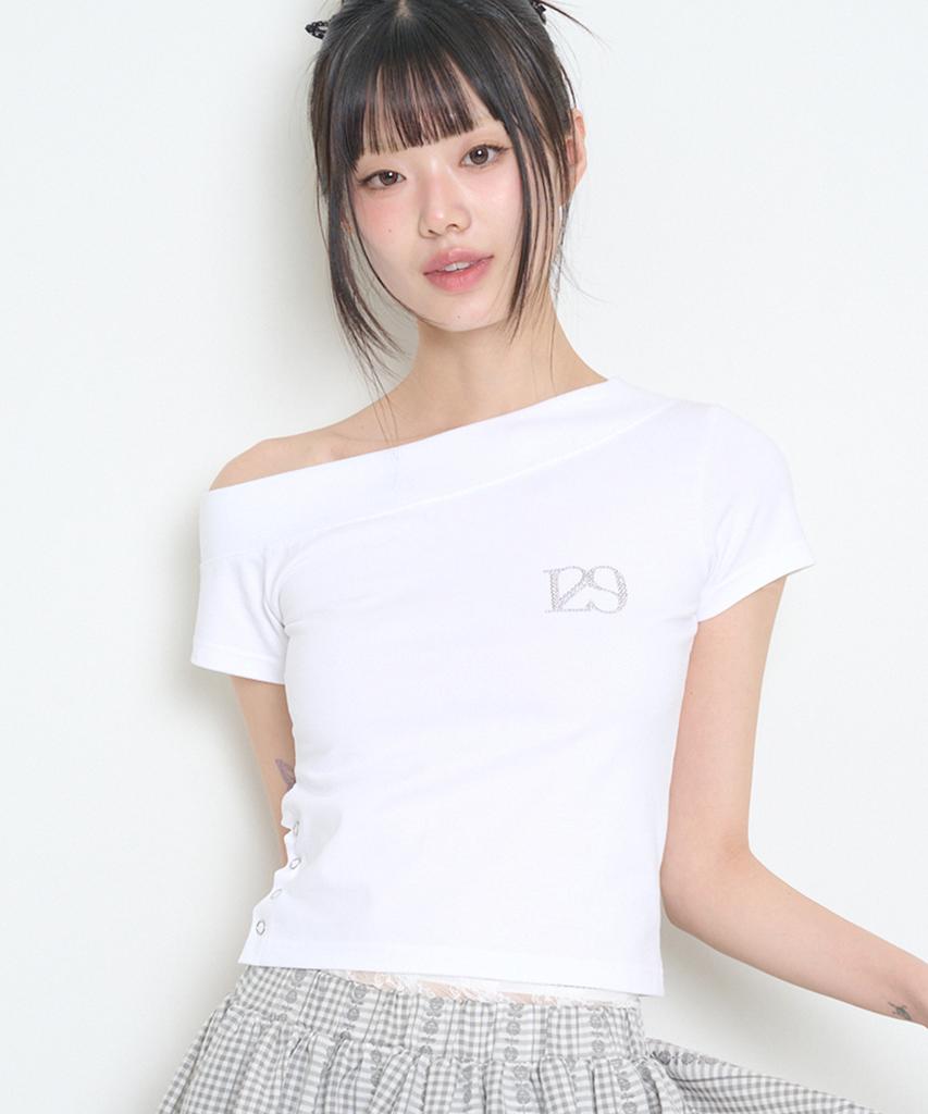 ILLIGO 129 One-Shoulder Hotfix Top White