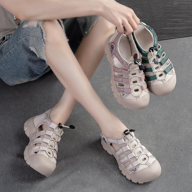 

summer new hollow breathable sandals bag head ugly cute color matching casual thick sole comfortable versatile women s shoes 35 розовый