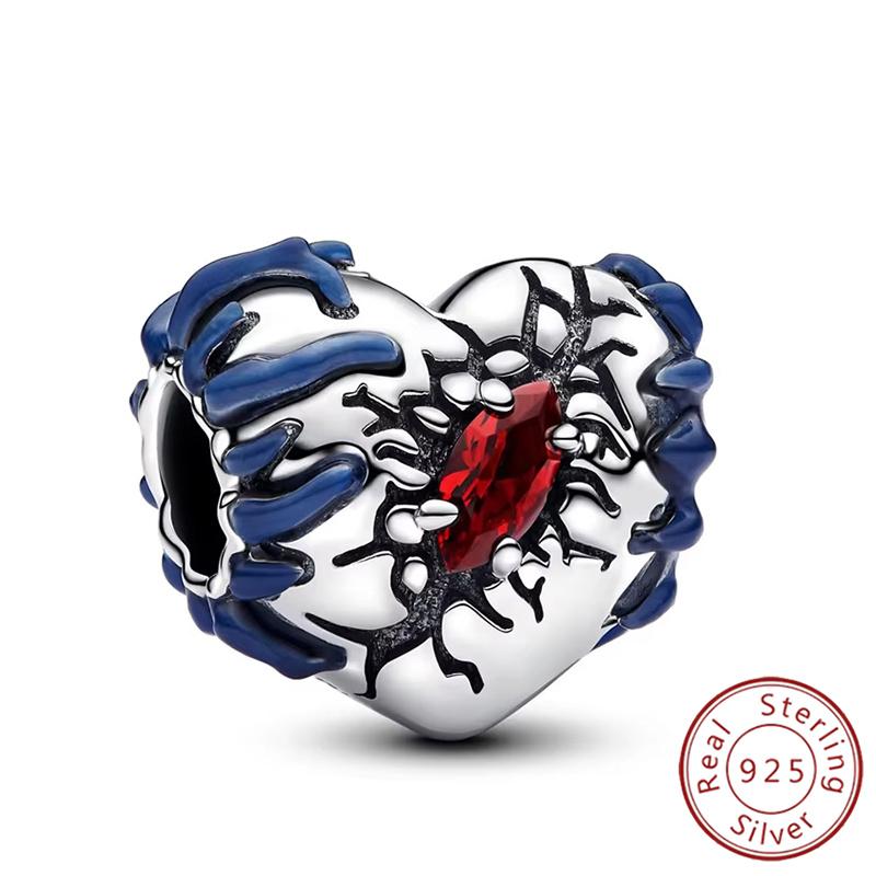

925 Silver Monster Character Pendant Glow in The Dark Red Heart Beads Fit Original Bracelet DIY Fine Jewelry Gift for Women