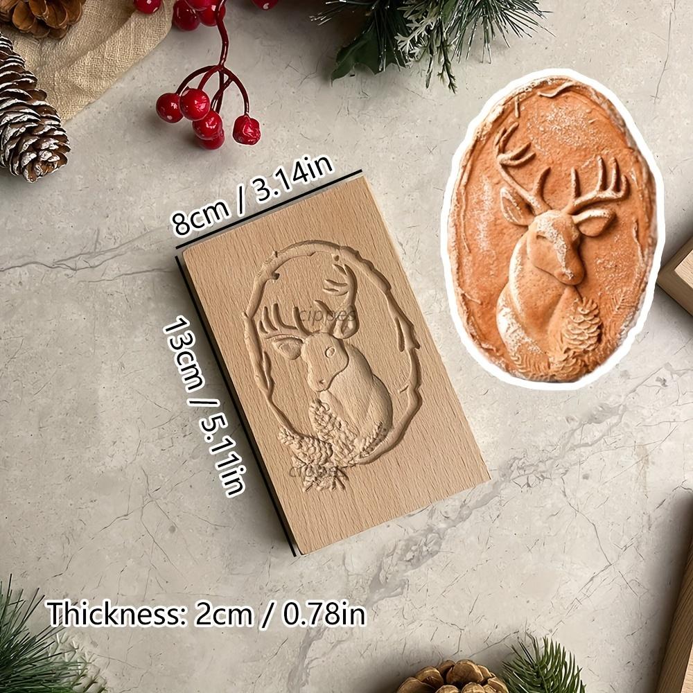 Wooden Cookie Molds for Christmas, DIY 3D Engraved Embossed Biscuit Gingerbread Cutter Moulds, Xmas Tree Reindeer Santa Claus