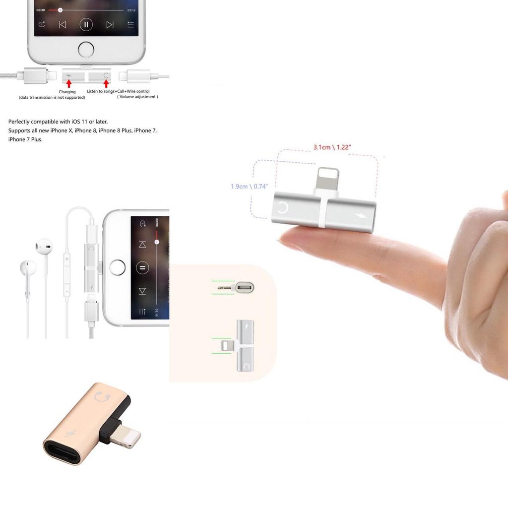 X For Iphone 8 7 2 In 1 Adapter Aux Splitter Audio Headphone Charge Cable Cord