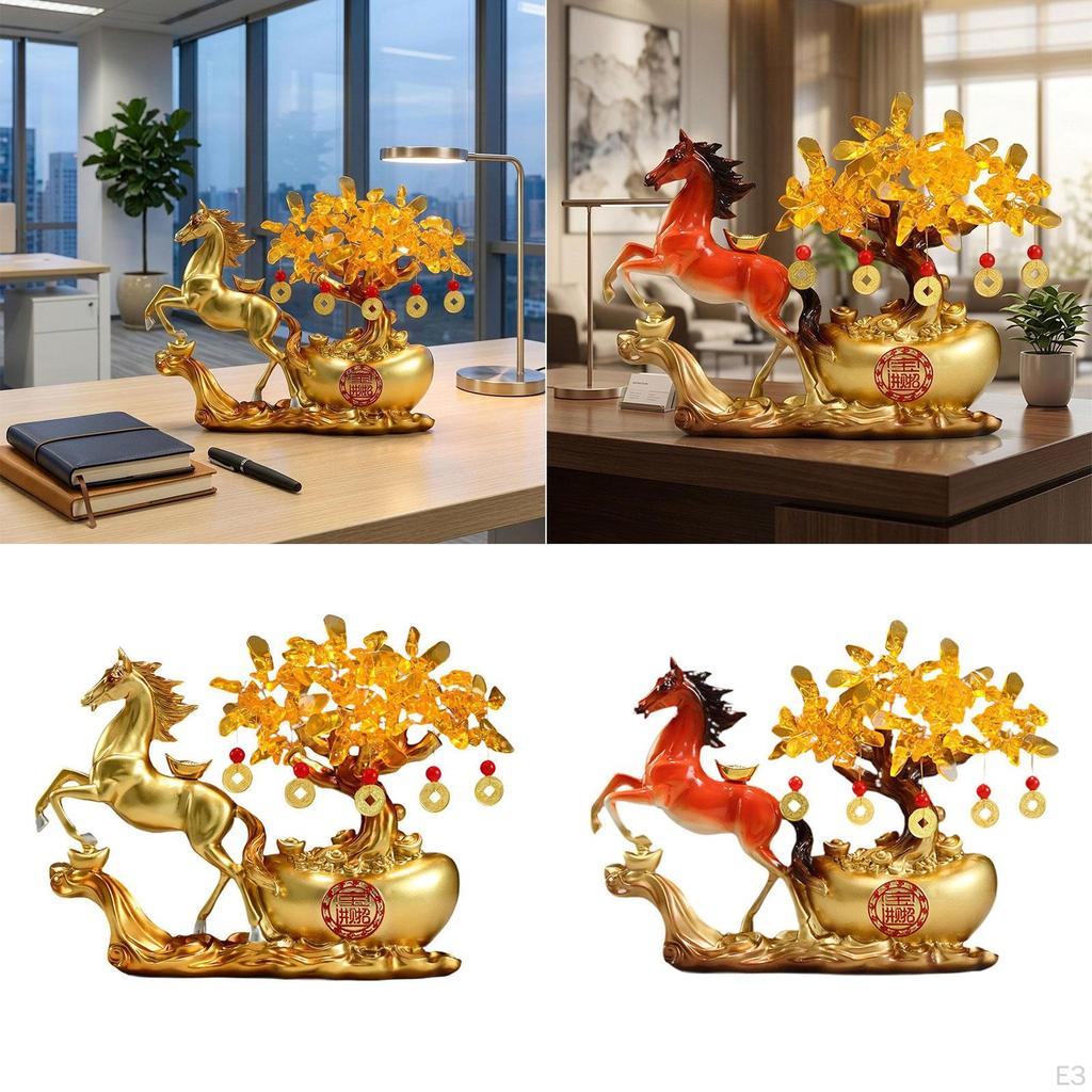 Decorative Horse Sculpture, Resin Ornament, Standing Figurine, Original Symbol of Wealth And