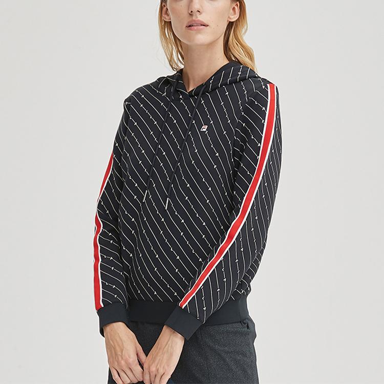 Fila Fleece Striped Print Casual Hoodie Women Hoodies Legendary-Blue F11W941204F-NV