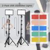2 Pack USB LED Video Lights Kit Bi Color Temperature Fill Lights 10 Level Brightness with Light Stands Color Filters